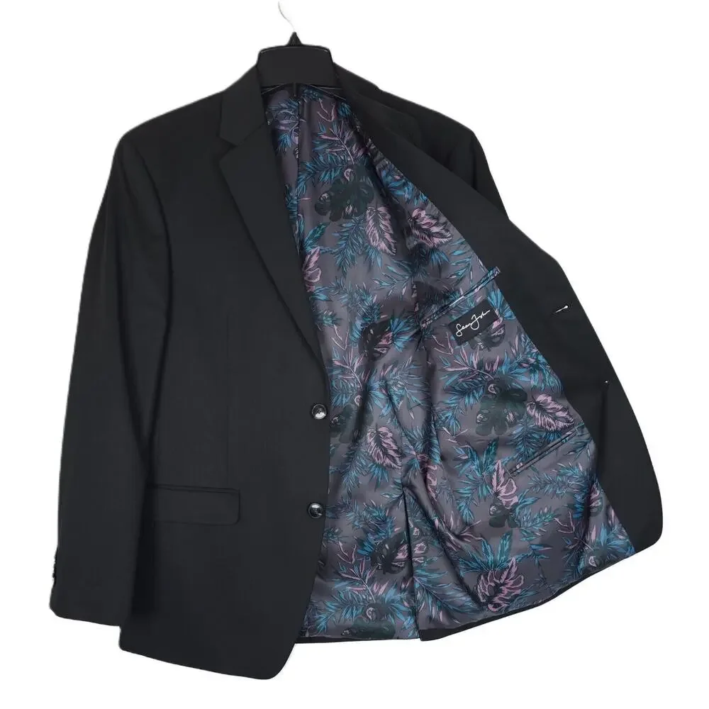 Sean John Mens Classic Fit Suit Jacket Blazer 46XL Black Solid Twill NWT